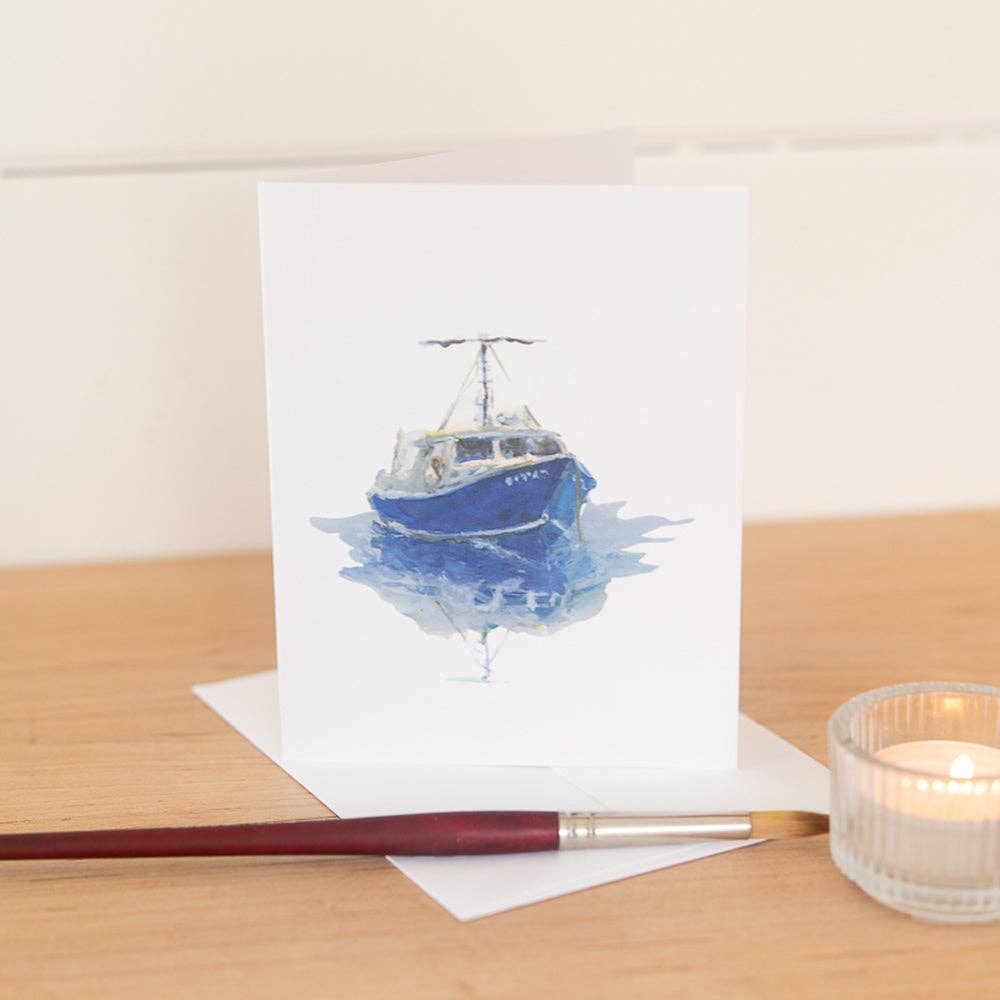 Finding Silver Pennies - Wholesale Stationery/Notecard Set - Blue Boat Note Card | Motor Boat Greeting Card4