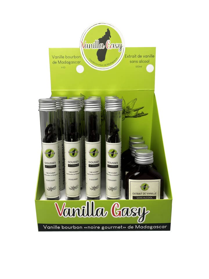 Display voor peulen en extracten voor wholesale door Vanilla Gasy