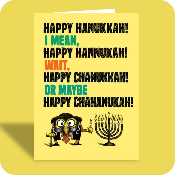 #241 – Funny Hanukkah Card – Spelling for wholesale by Bald Guy Greetings