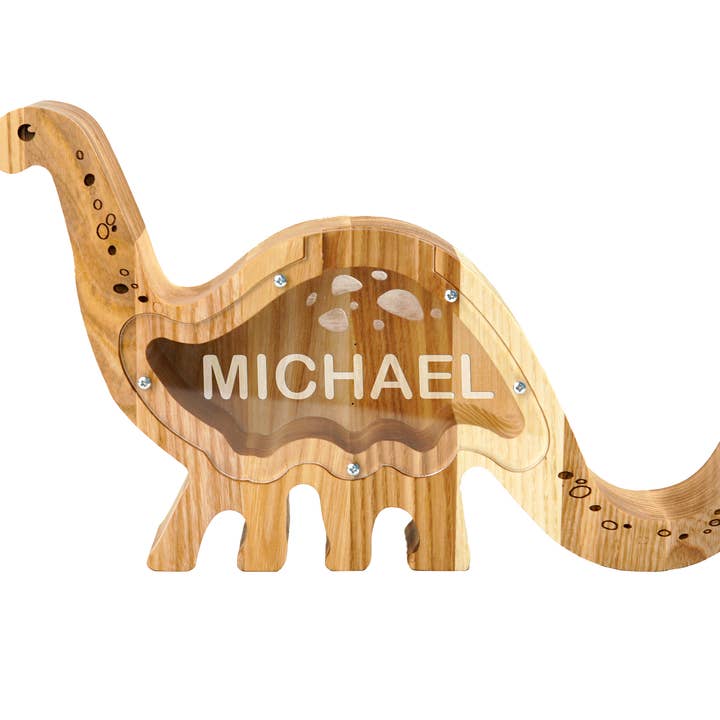 Wooden Piggy Bank Dinosaur (3 colors, 2 sizes) for wholesale by PromiDesign