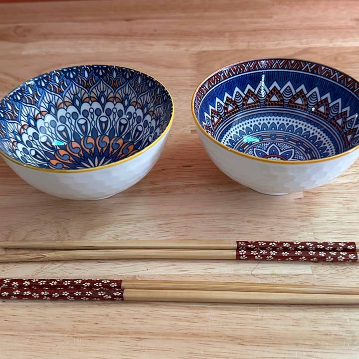 Bol en céramique bohème avec baguettes - 2 bols pour la vente par Gifts Amazing!