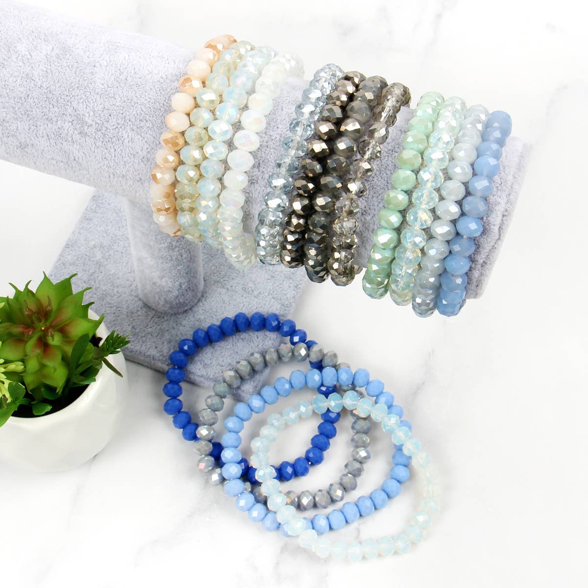 MYS Wholesale Inc - Vente Parures de bijoux - Bracelet extensible en perles de cristal à quatre lignes20
