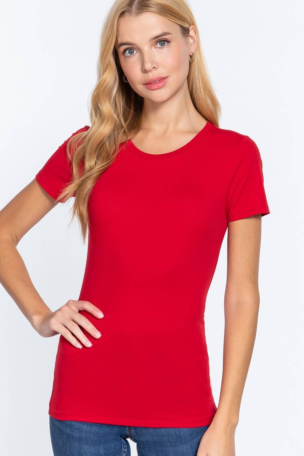 Active Basic | Active USA - Vente T-shirt – femme - Top en jersey de coton et élasthanne à manches courtes et col rond42