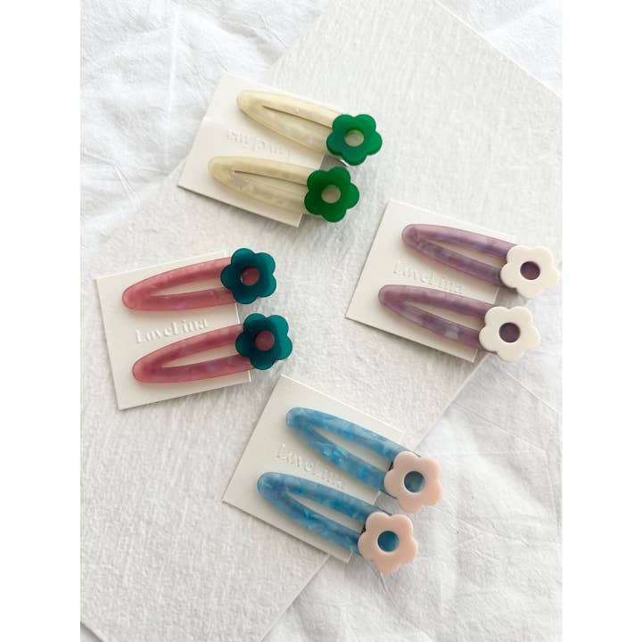 2PC Assorted Flower Hair Barrettes - CINDI for wholesale on Faire