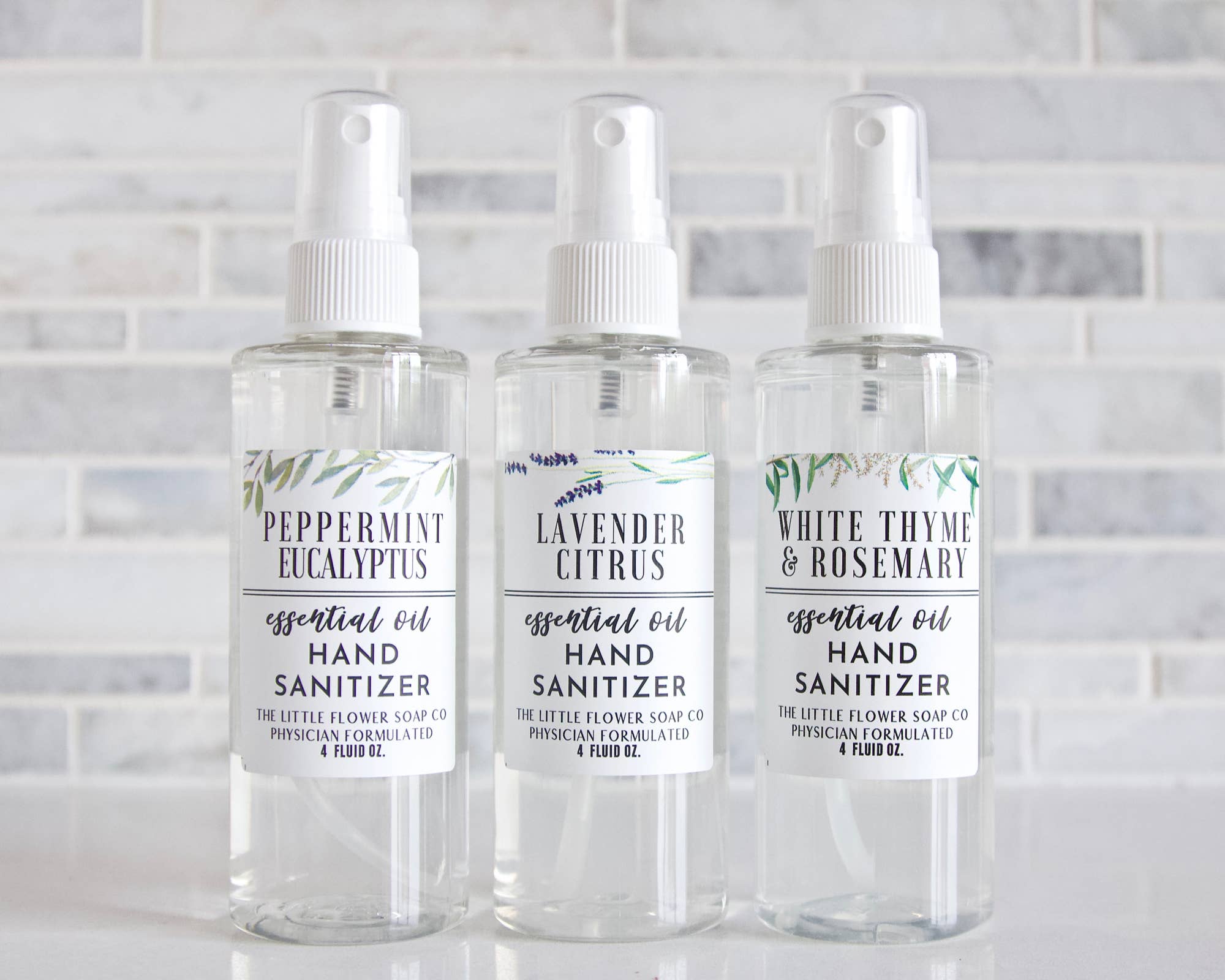 The Little Flower Soap Co - Wholesale Hand Sanitizer - Hand Sanitizer Spray 4oz Bottle - White Thyme & Rosemary4