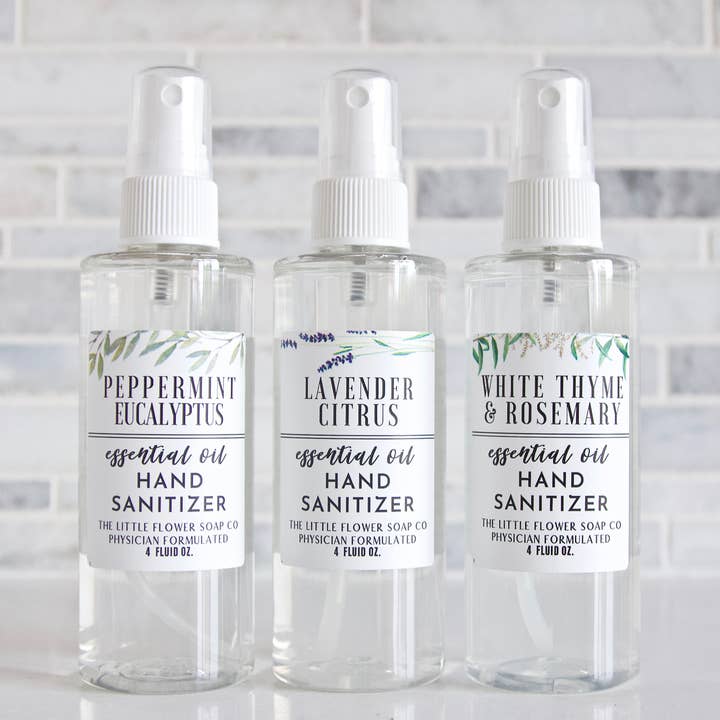 The Little Flower Soap Co - Wholesale Hand Sanitizer - Hand Sanitizer Spray 4oz Bottle - White Thyme & Rosemary4