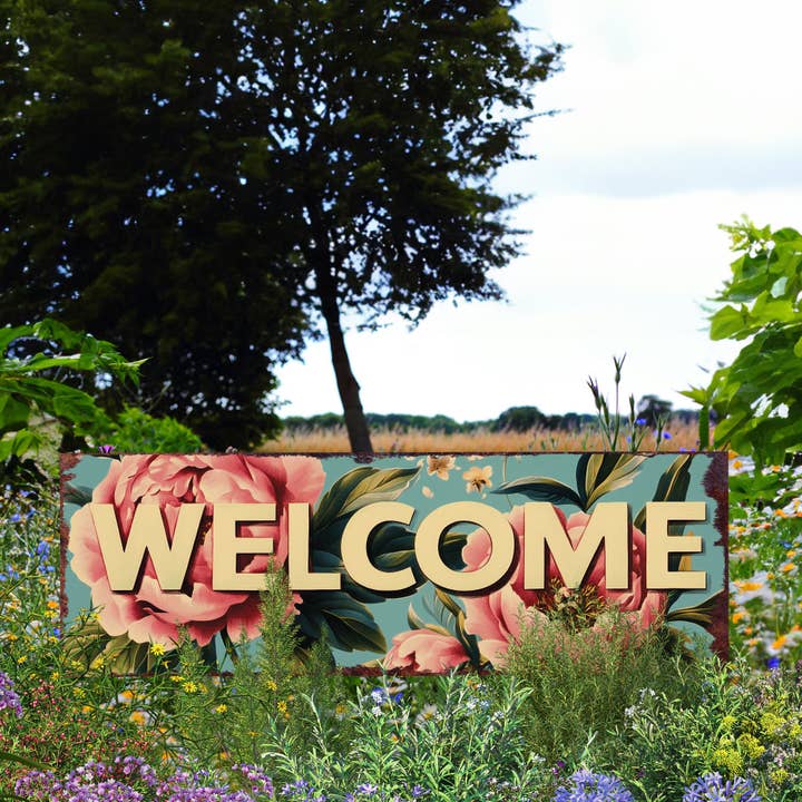 TX USA Corporation - Vendita all'ingrosso Paletti da giardino/prato - Palo da giardino di benvenuto con peonia estiva | Insegna da esterno in stile rustico 36 pollici7