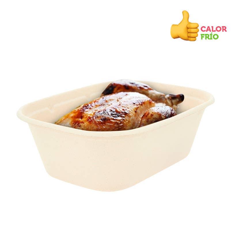 PUNTOQPACK - Wholesale Food Storage Container - Biodegradable Kraft Fiber Packaging For Roasted Chicken 1300Cc0