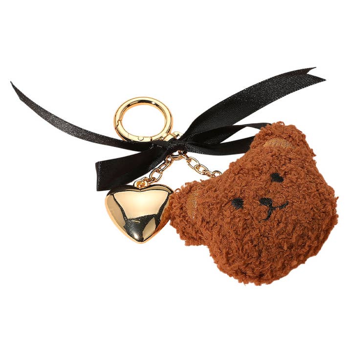 Sensibling Corp. - Wholesale Keychain – Women's - Bow Metal Heart Charm Fluffy Teddy Bear Face Plush Doll Keychain / Bag Charm10
