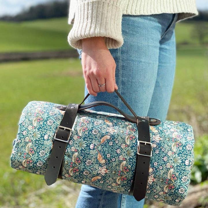 Coco & Wolf - Wholesale Picnic Blanket - Picnic Blanket made with Liberty Fabric STRAWBERRY THIEF & CAPEL MUSTARD1