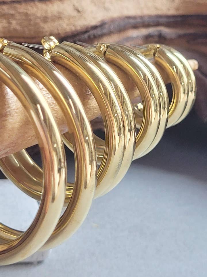 Chunky Brass Hoop Earrings Lightweight Nickel-Free for wholesale by Laboheme