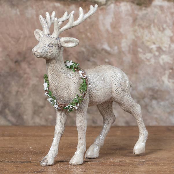 Ragon House - Wholesale Decorative Figurine - 13" STANDING DEER WITH WREATH