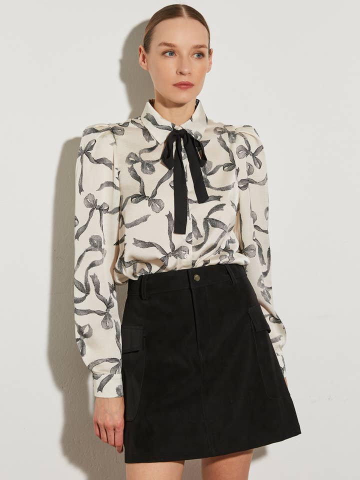 Printed blouse with bow tie for wholesale by ELLI WHITE
