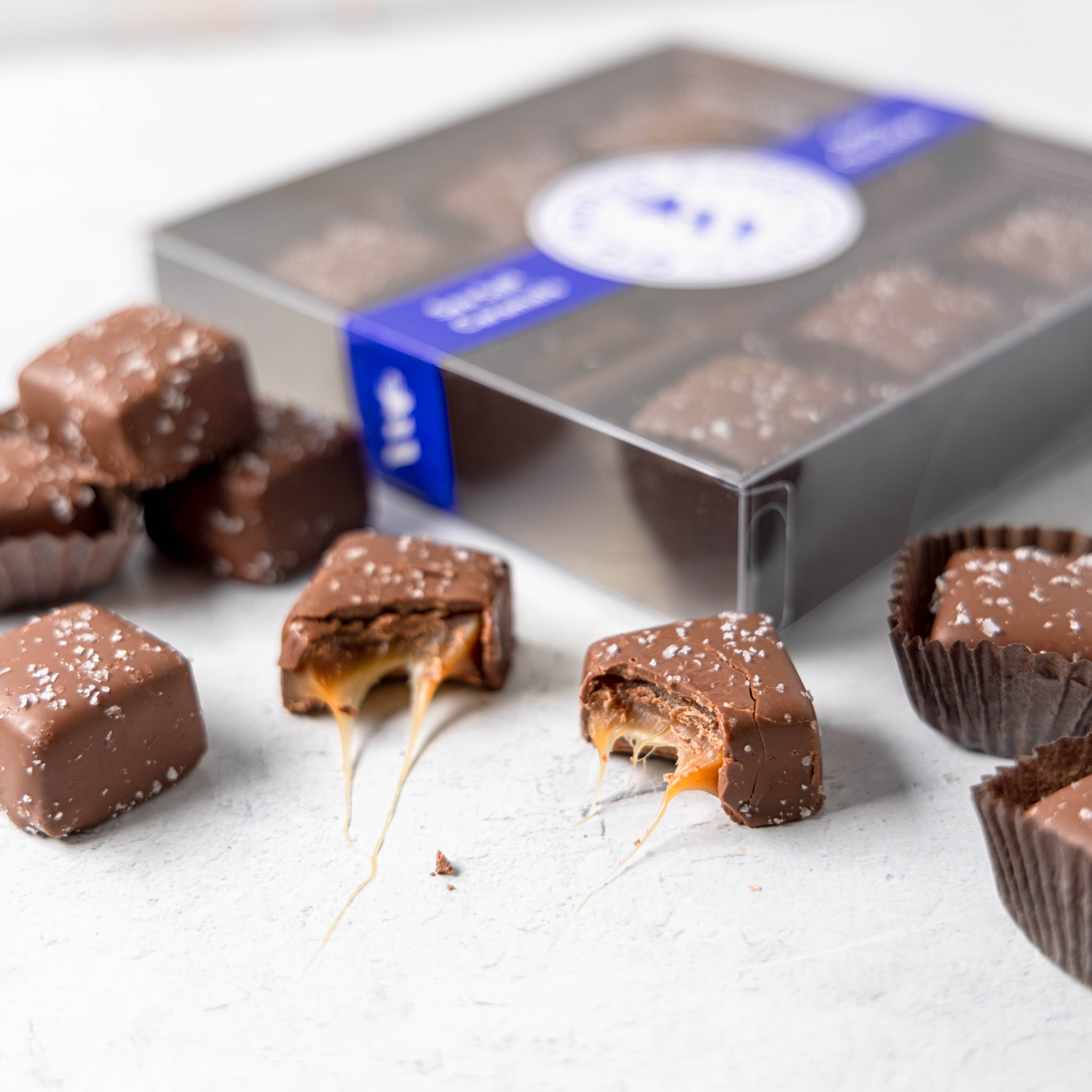 Gig Harbor Candy Company – Großhandel Süßigkeiten mit Schokoglasur – Zartbitterschokolade Meersalz-Karamellen - 9 Stück3