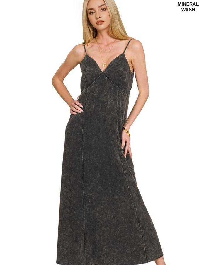 `.Washed Double V-neck Maxi Dress for wholesale by 42POPS