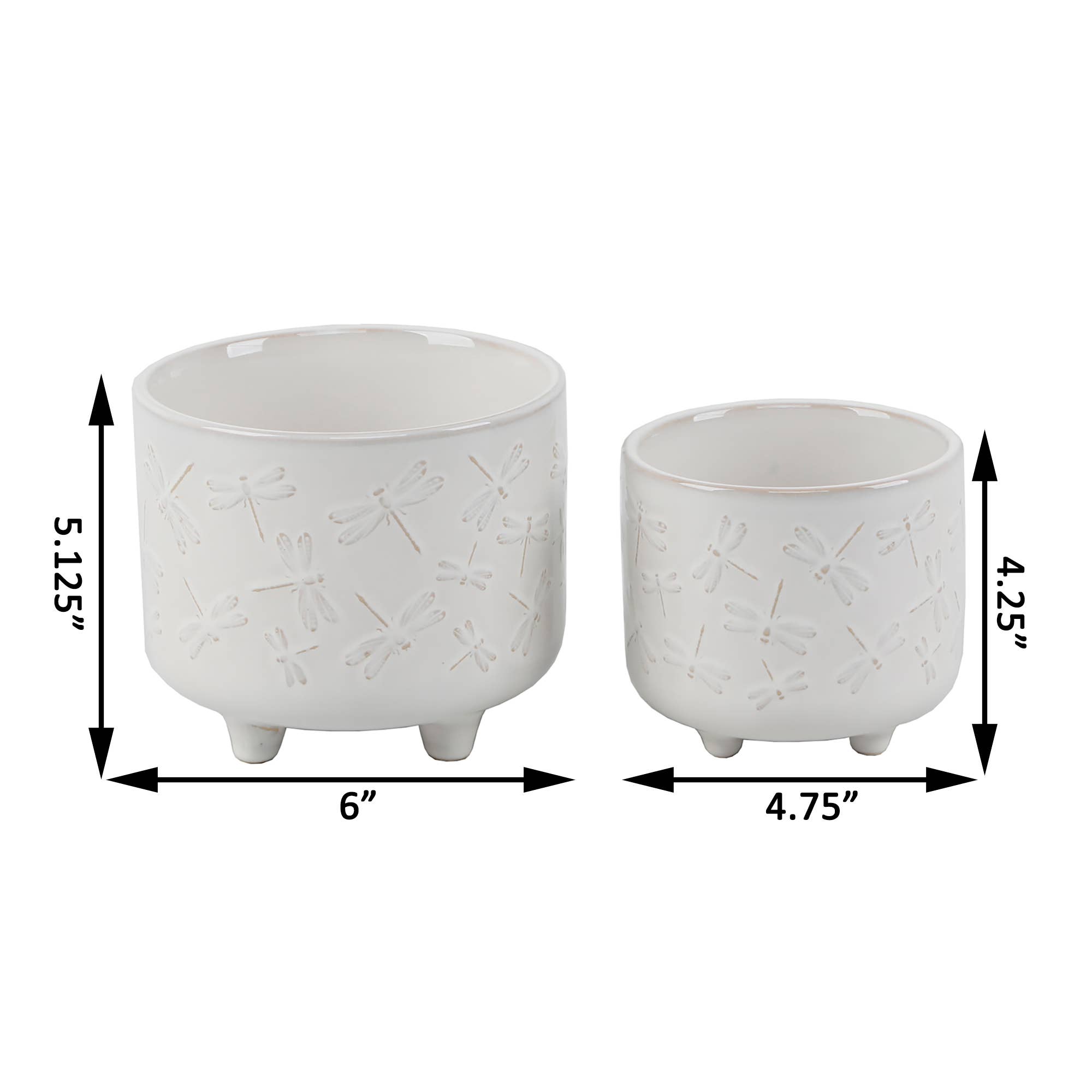Flora Bunda Inc - Wholesale Plant Pot - Dragonfly Embossed Footed Ceramic Planter Set1