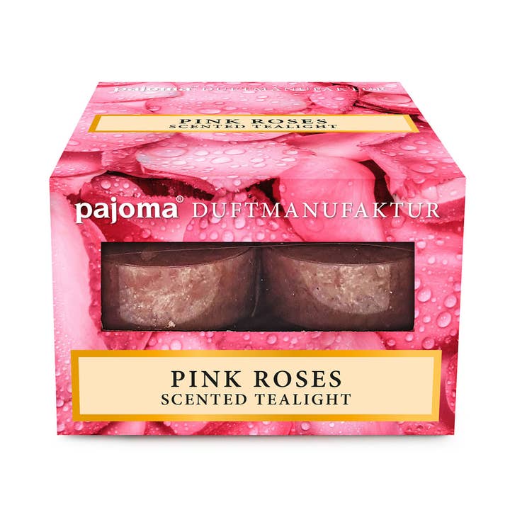 Pink Roses plastic tea lights set of 12 for wholesale by Pajoma