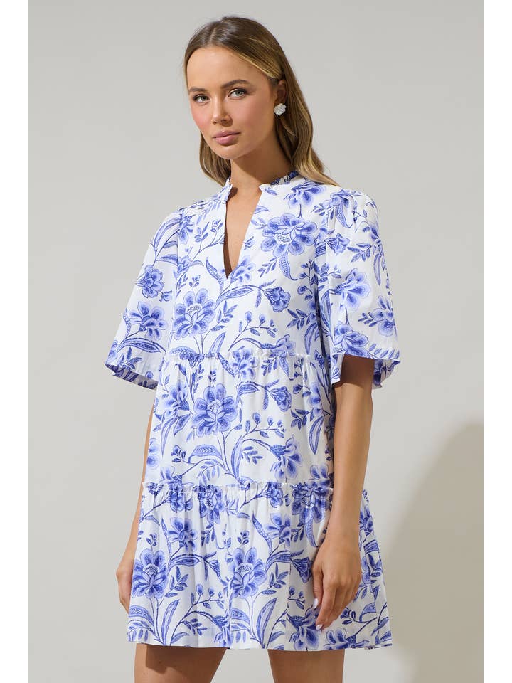 WHT COBALTS Maeve Floral Dixie Split Neck Shift Dress for wholesale on Faire