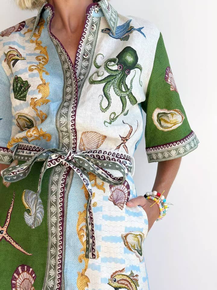 Picture Color Linen Shirt Dress with Open Front for wholesale on Faire3