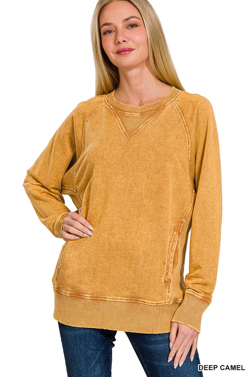 42POPS - Wholesale Sweatshirt - Women's - `.Washed French Terry Pullover With Side Pockets50