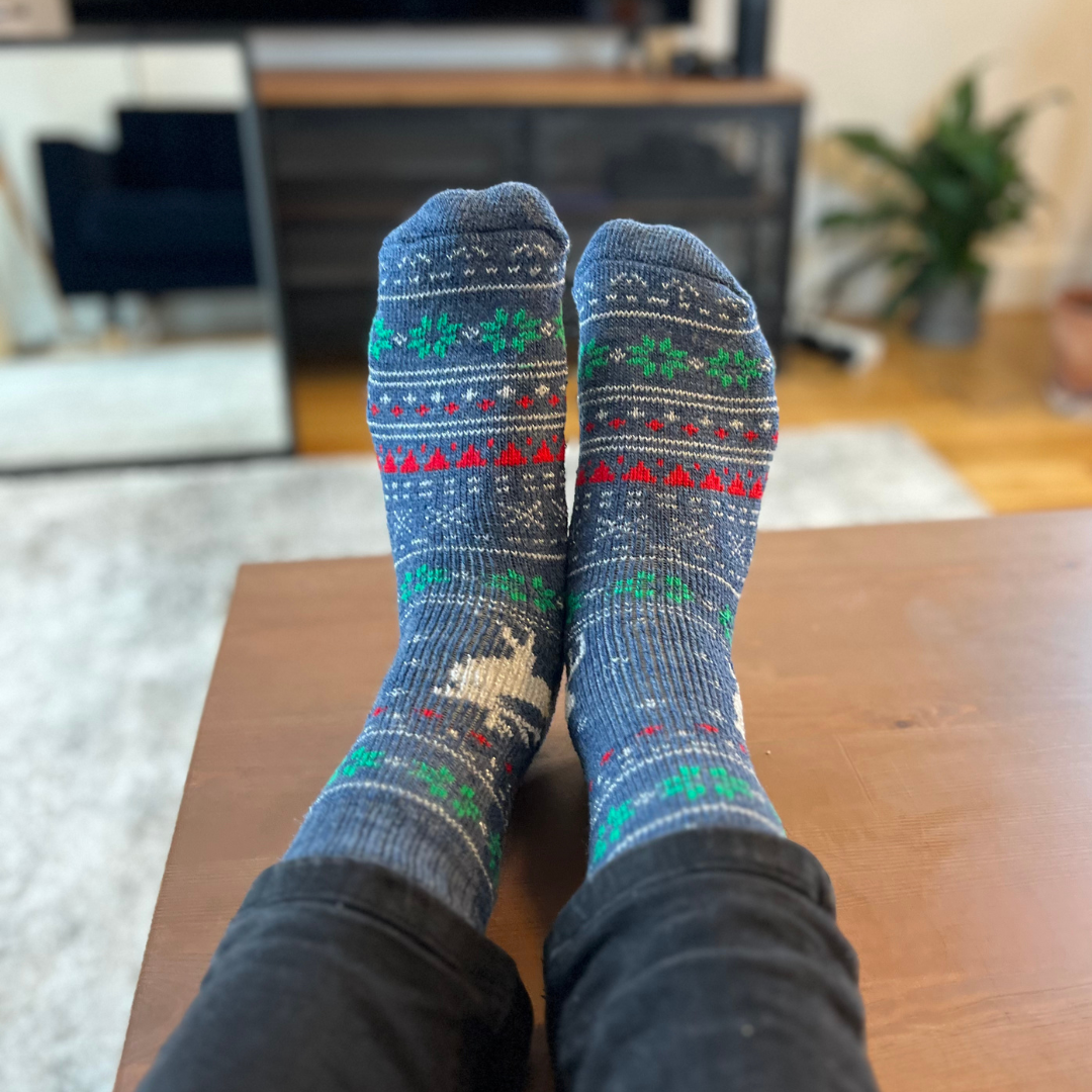 Thick Christmas Blue Fairisle Sock for wholesale on Faire1