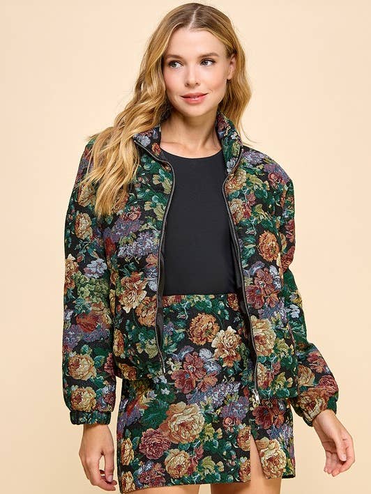 CJ6557-Veste doudoune en velours côtelé à imprimé floral pour la vente par TCEC