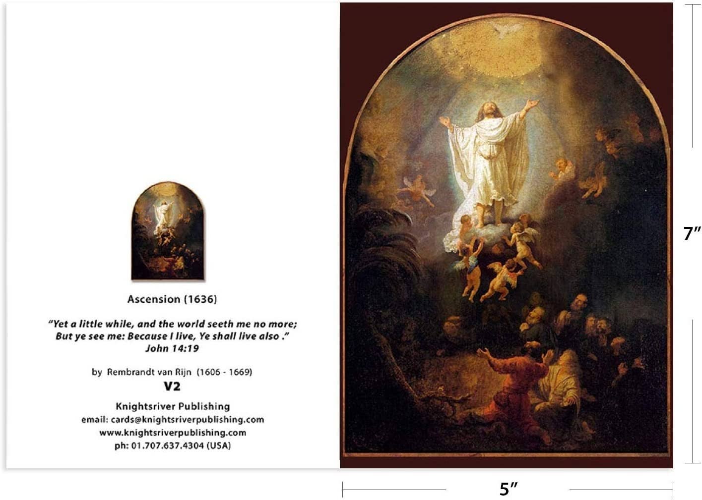 Knights River Publishing – Cartão de saudação diária por atacado – A Ascensão de Cristo - Pintura de Rembrandt - Cartão 5x71