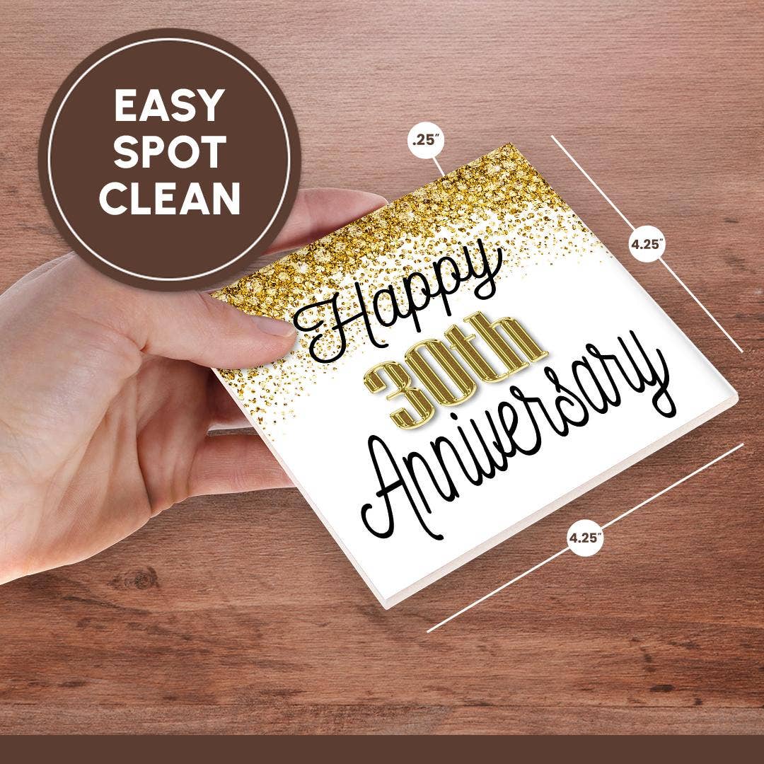 3dRose - Wholesale Coasters - 3dRose, Happy 30th Anniversary Image Of Gold Image Of Diamond Glitter, Coaster6