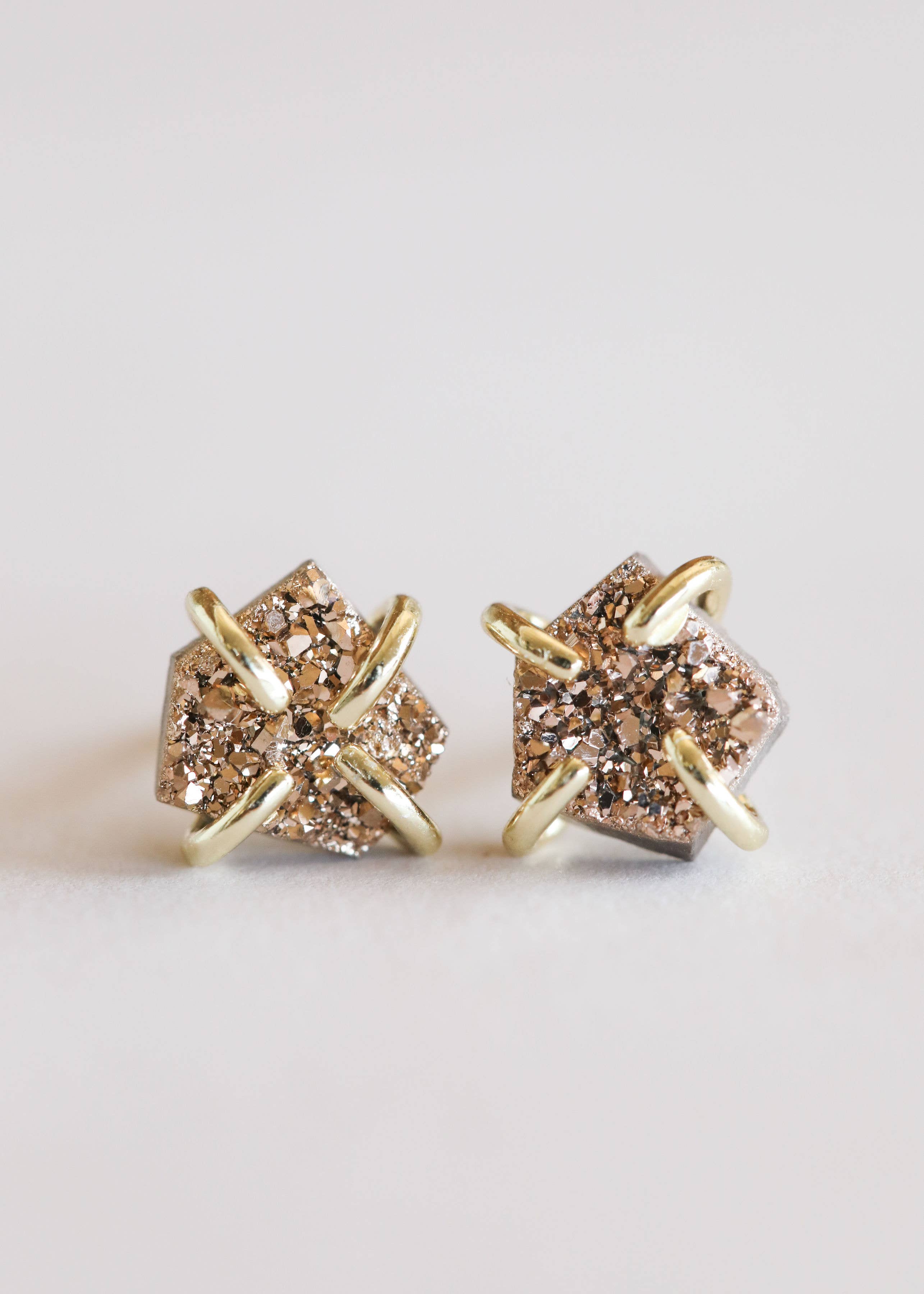 JaxKelly - Wholesale Stud/Post Earrings - Druzy Prong - Rose Gold - Gold Earrings1