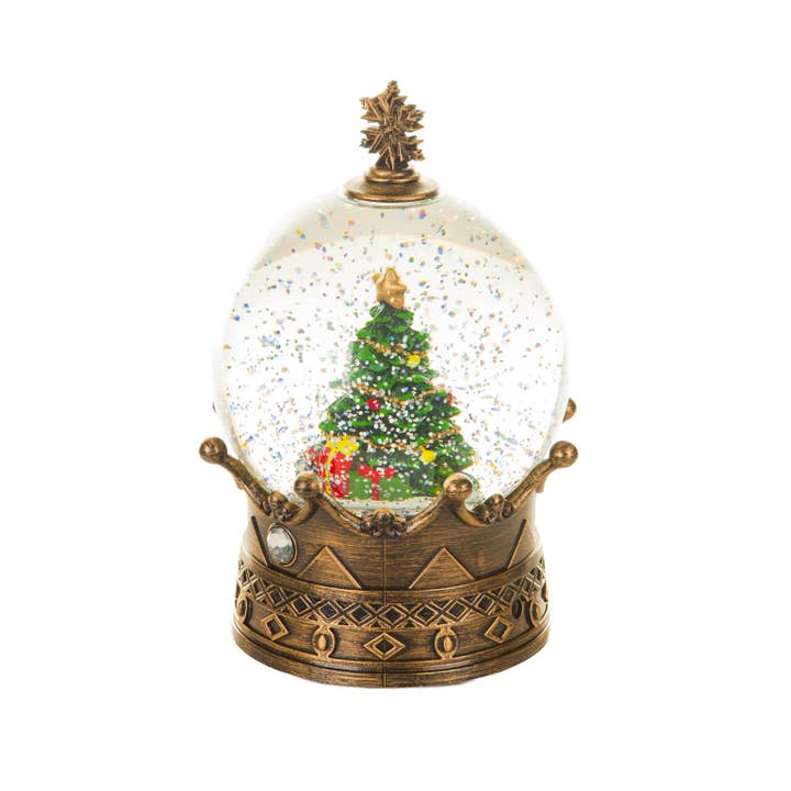 Starlight Collection - Wholesale Snow Globe - Brass LED Christmas Tree Snow Globe with Crown