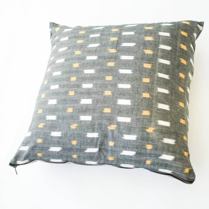 Grey Gold Check Ikat Pillow 22 x 22 for wholesale by Rustic Loom