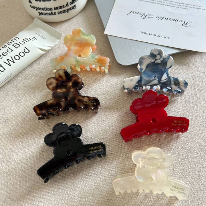 Elegant Flower Shaped Acetate Hair Clips for wholesale by SoapElenGlen