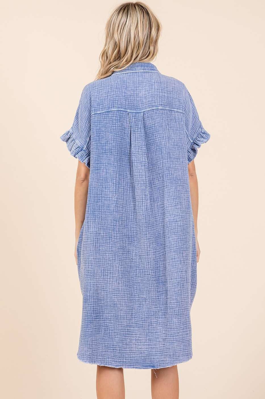 mittoshop – wholesale Dress – Women's – MINERAL WASH COTTON GAUZE MINI SHIRT DRESS10