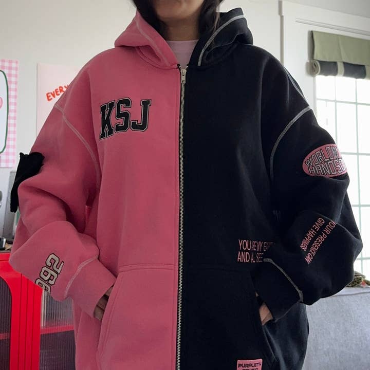 SEOKJIN MOON / THE ASTRONAUT TWO TONE ZIP UP HOODIE for wholesale by Purpleth Studio