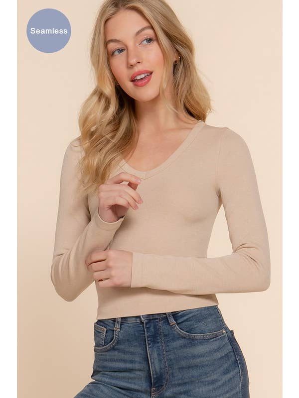 Active Basic | Active USA - Wholesale Knit Top - Women's - Long Sleeve V-neck Rib Seamless Top6