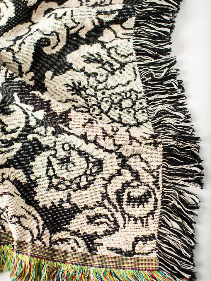 Verona Blanket – Smoke - Artist Collab – Fringe – USAmade for wholesale by Kindly Woven