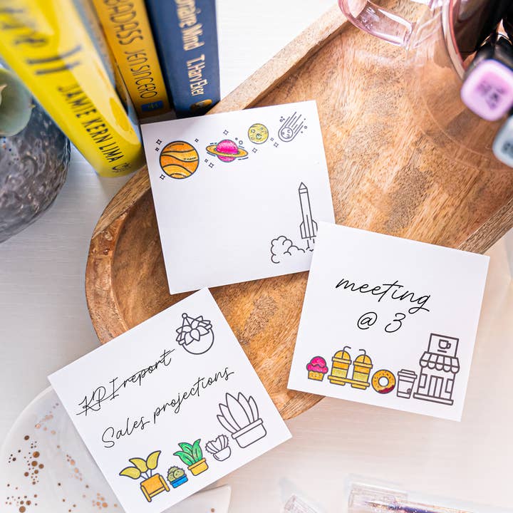 Colorie ton propre lot de 3 post-its, espace, café, plantes pour la vente par A Brighter Year