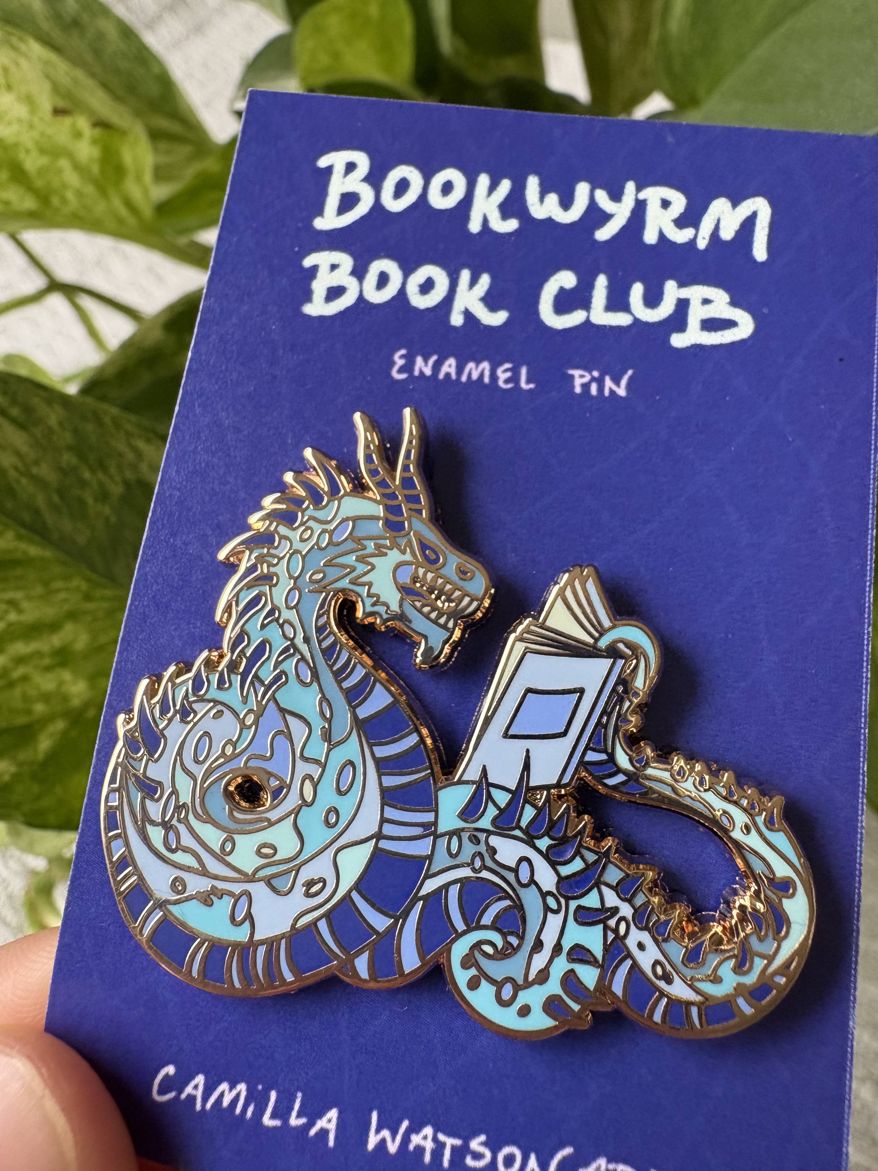 Camilla Watson Art - Wholesale Lapel Pin/Button - Book Wyrm Enamel Pin 1