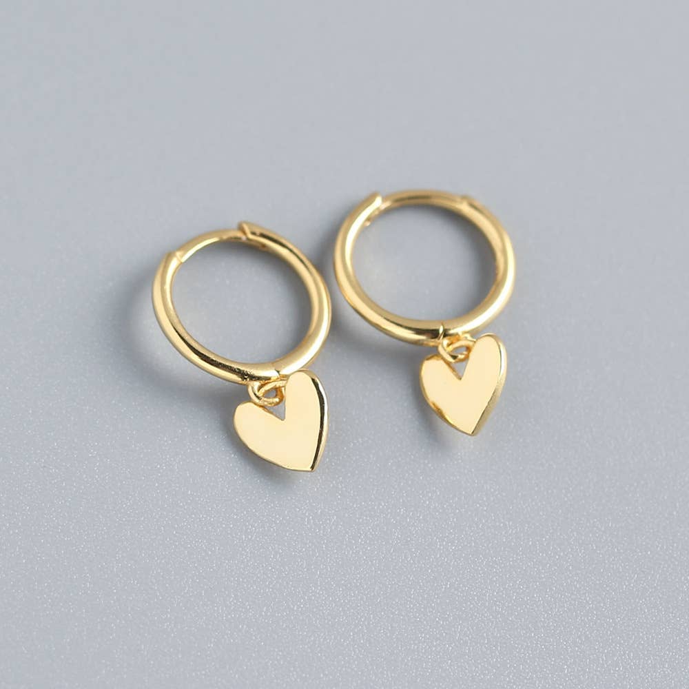 White Leaf – wholesale Huggie earrings – Heart Charm Huggie Earring in Gold1