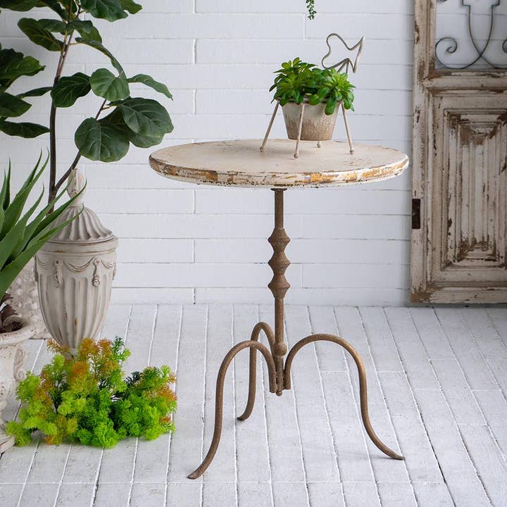 D23.5x27.5" Side Table w/ Distressed White Top Gold Accents for wholesale by A&B Home Group Inc.