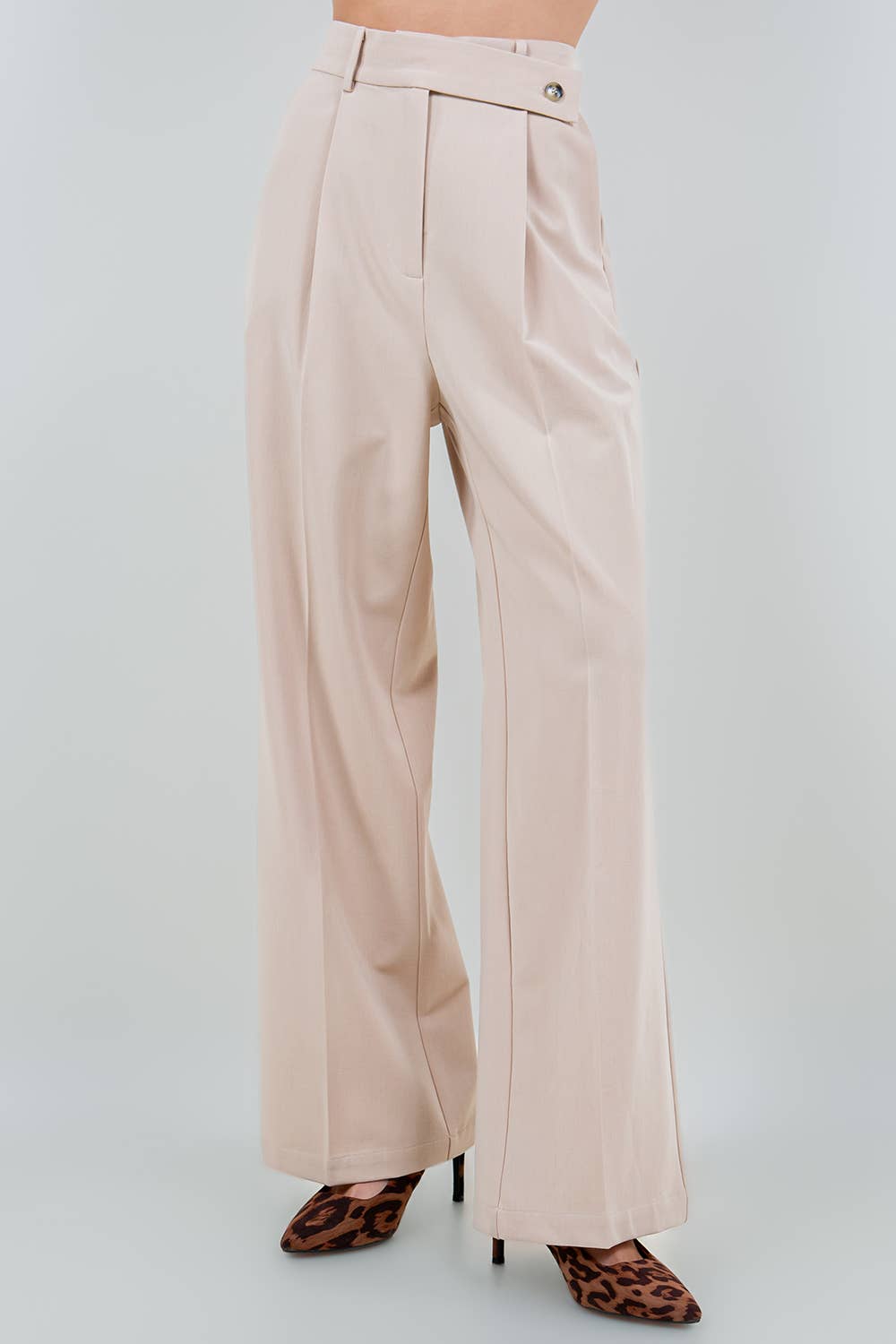 Beige PANTALON À TAILLE RABATTABLE CONTRASTÉE en vente sur Faire2