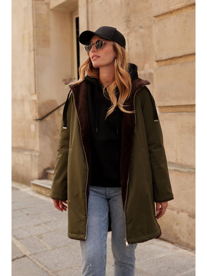 Attrait Paris - Wholesale Parka - Women's - Long hooded parka, reversible fur (Copy)1