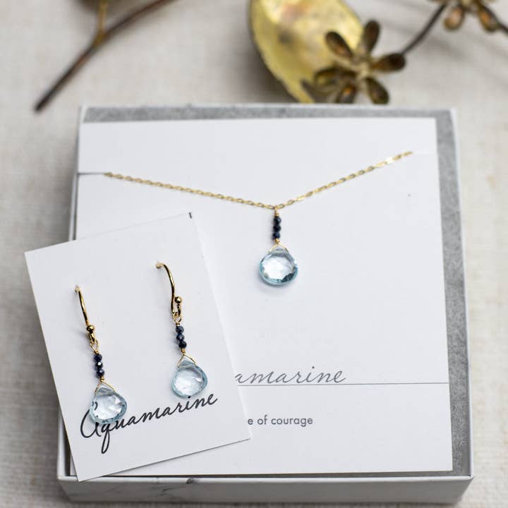 Susan Roberts Jewelry - Wholesale Jewelry Set - Aquamarine & Sapphire Gold Raindrop Set1