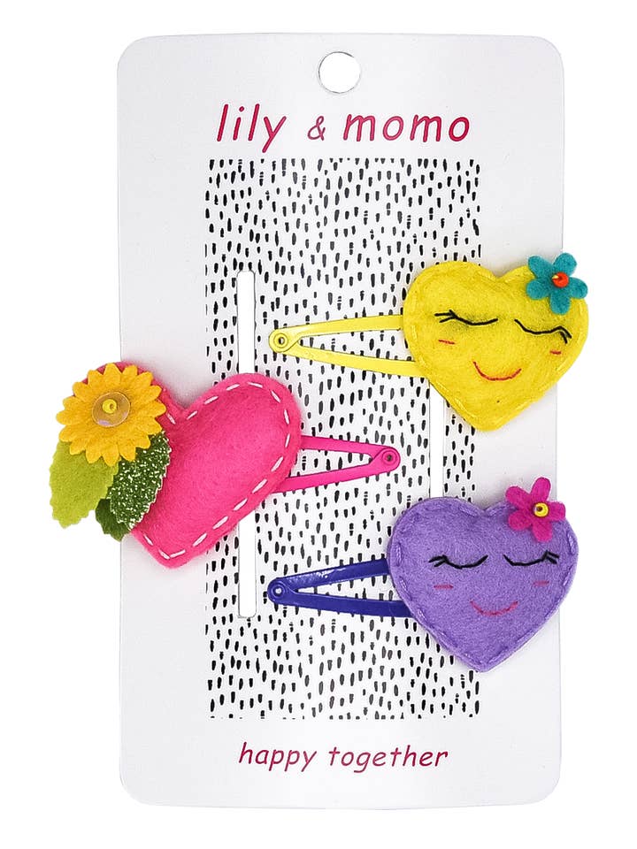 Loving Hearts Trio Hair Clips- Sweetheart Pink and Purple for wholesale by Lily and Momo