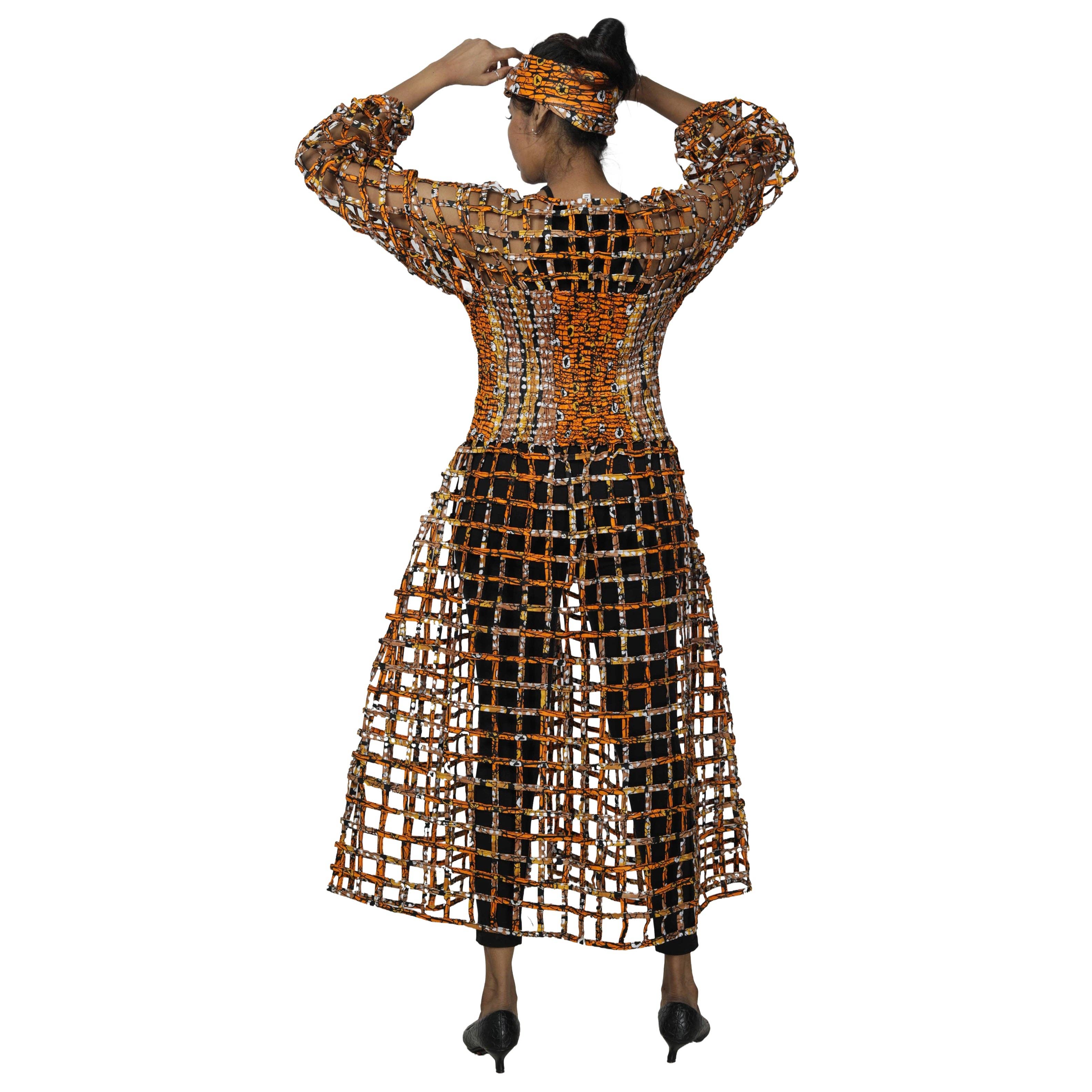 African Stars - Wholesale Dress - Women's - Women's Long Sleeve Smocked Bodice Cage Dress -- FI-ST12217