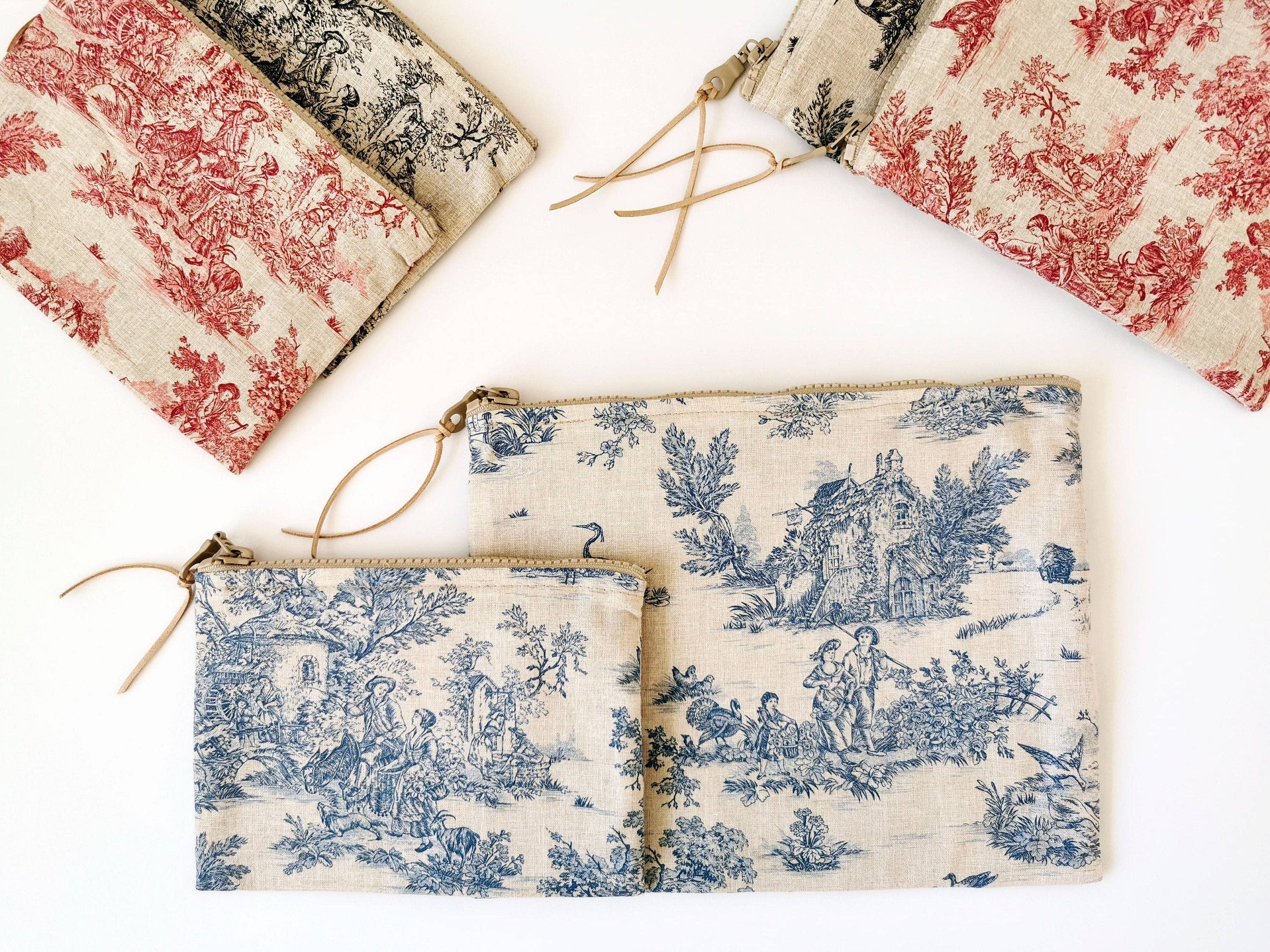 Homesite - Wholesale Pouch - Women's - Toile De Jouy Zipper Pouch, Three Colors and Two Sizes0