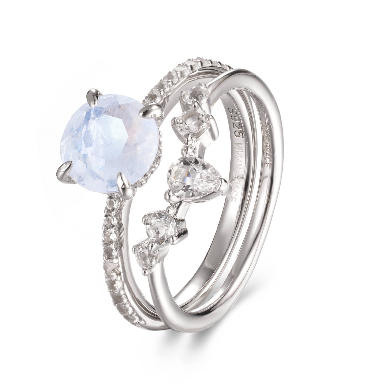 Vivian Grace Jewelry - Wholesale Single Stone/Solitaire Ring - Ava Moonstone & Topaz Ring Set10