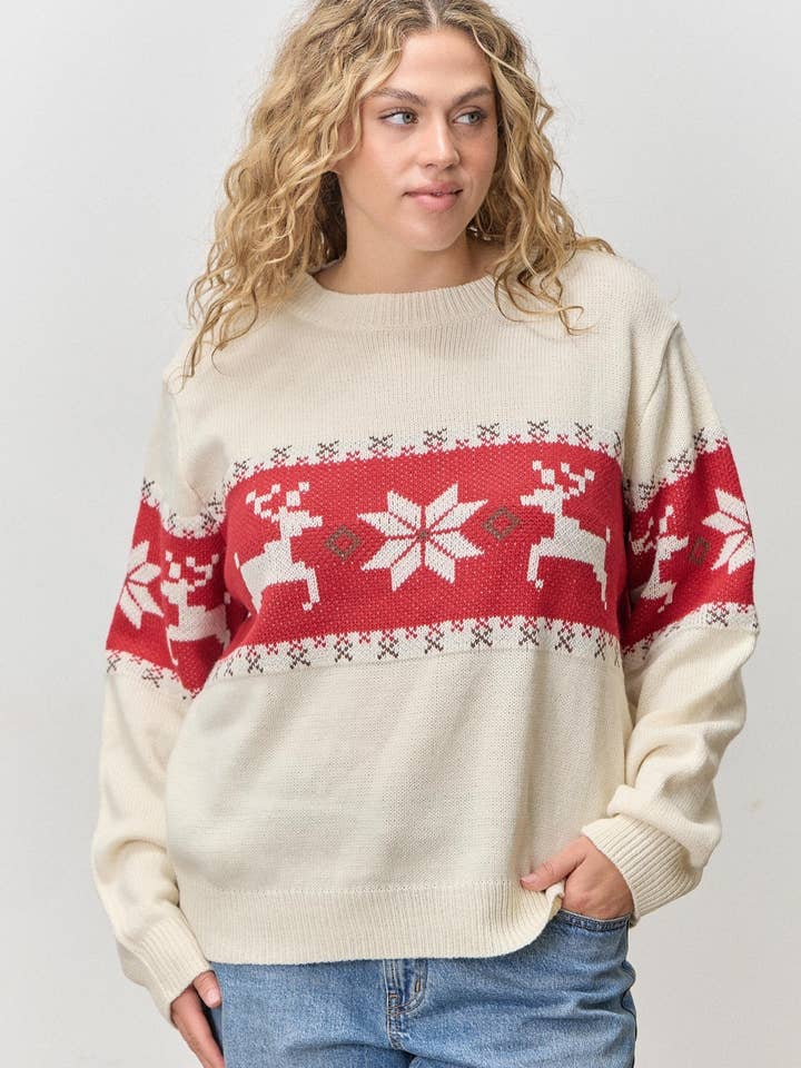 DEER SNOWFLAKE SWEATER TOP for wholesale by Polagram by Wellmade USA