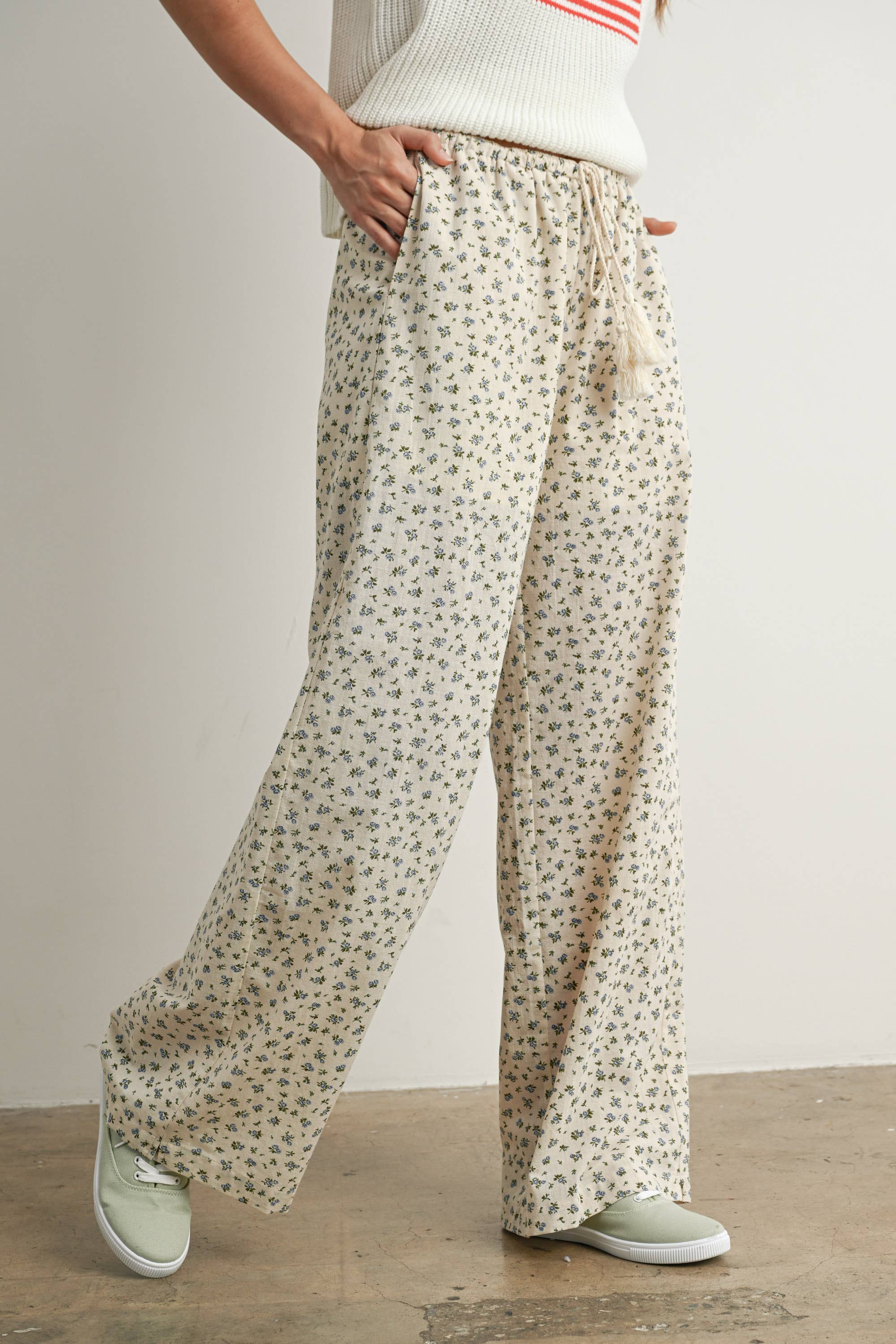 BUTTERMELON - Wholesale Pants - Women's - Floral Print Drawstring Pants - BMP78146