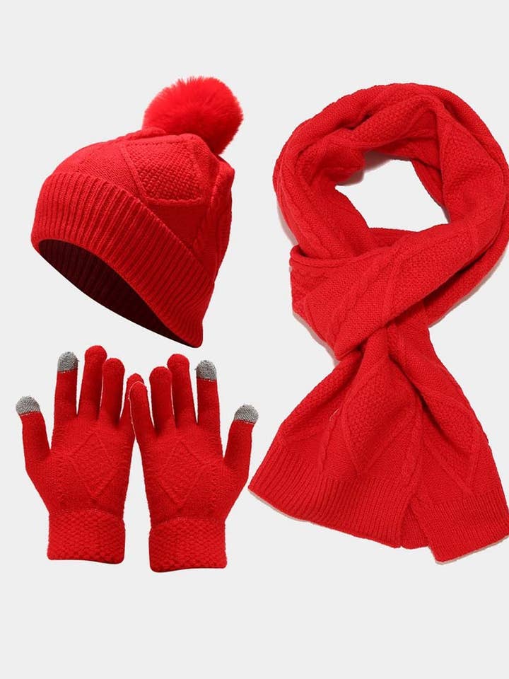 Ensemble d'écharpe, bonnet et gants épais et chauds en tricot d'hiver DP25G716 pour la vente par Dipped Shop